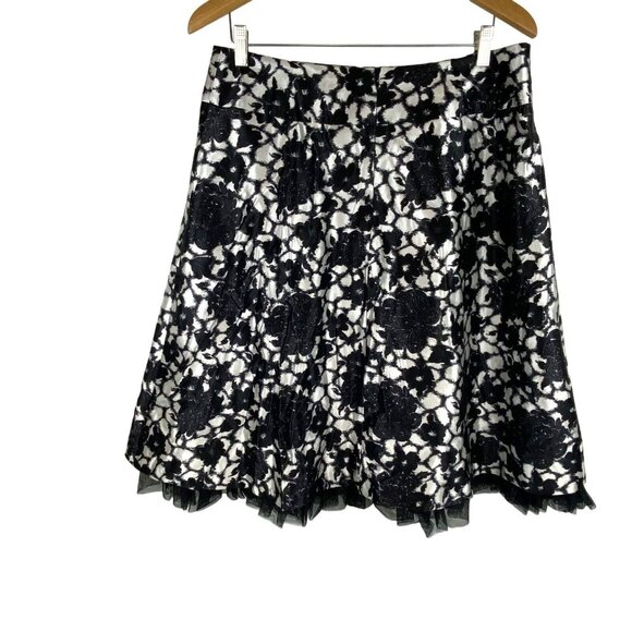 Talbots Black White Floral Classic Chic FairyCore Skirt W/Sequin Appliques SZ 14 - Picture 1 of 12